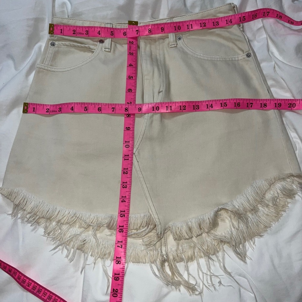 Free People We The Free Cream Frayed Denim Skirt Boho Western Festival US 27 - Picture 4 of 5